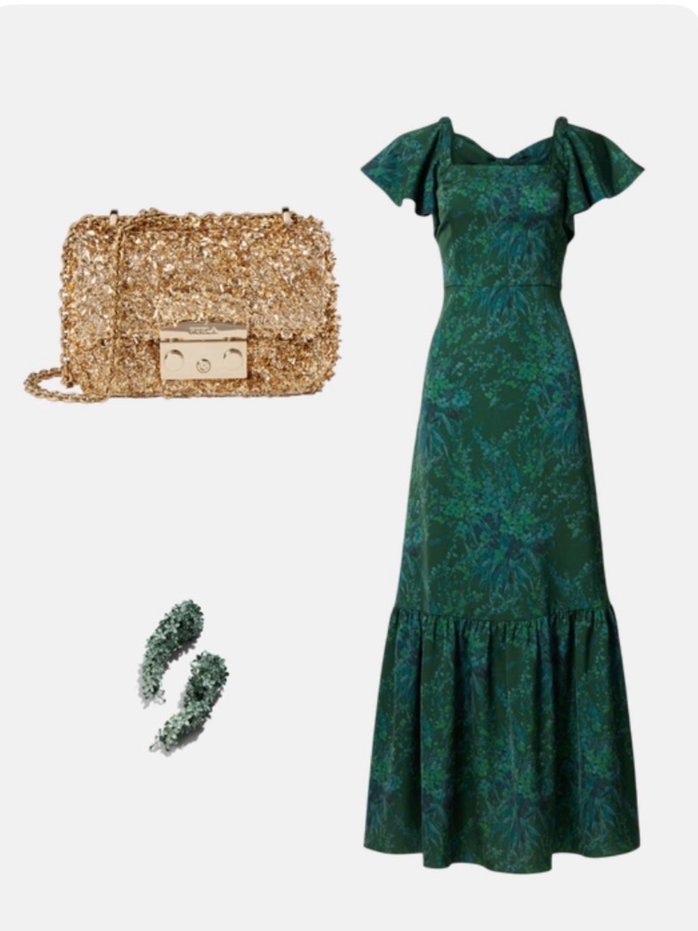 Sachin + Babi Emerald Green Floral Maxi Dress with Flutter Sleeves - Picture 12 of 13